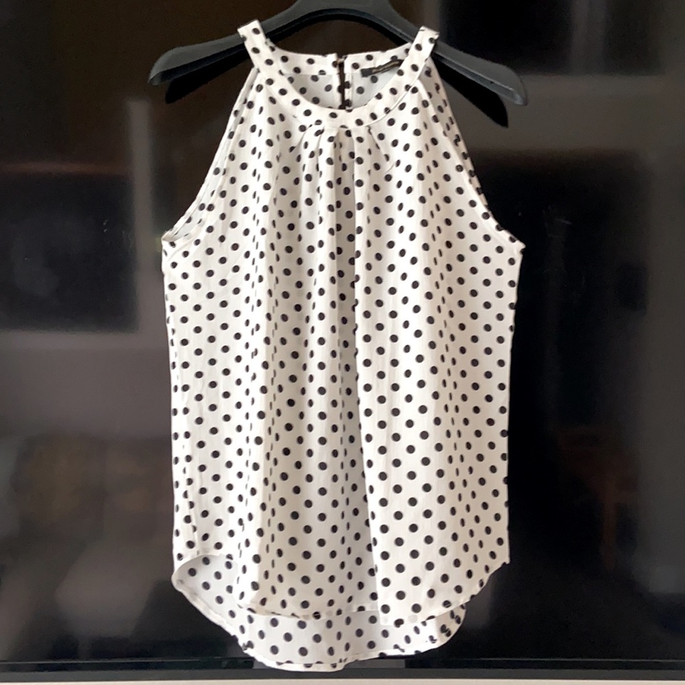 WHITE BLACK POLKA DOT SLEEVELESS HALTER TOP